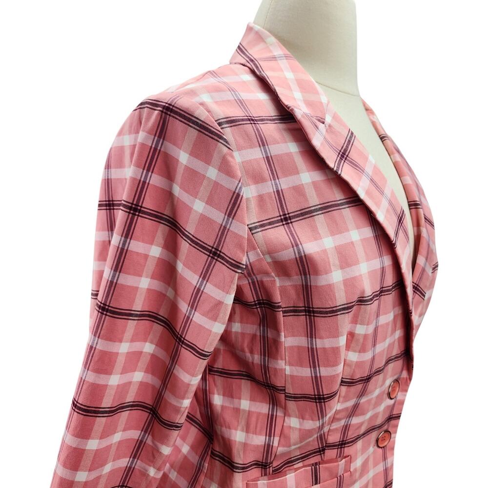 NWT Ashley Stewart Blazer Women 12 Pink Plaid Stretch Button Jacket Work Career - Picture 4 of 12